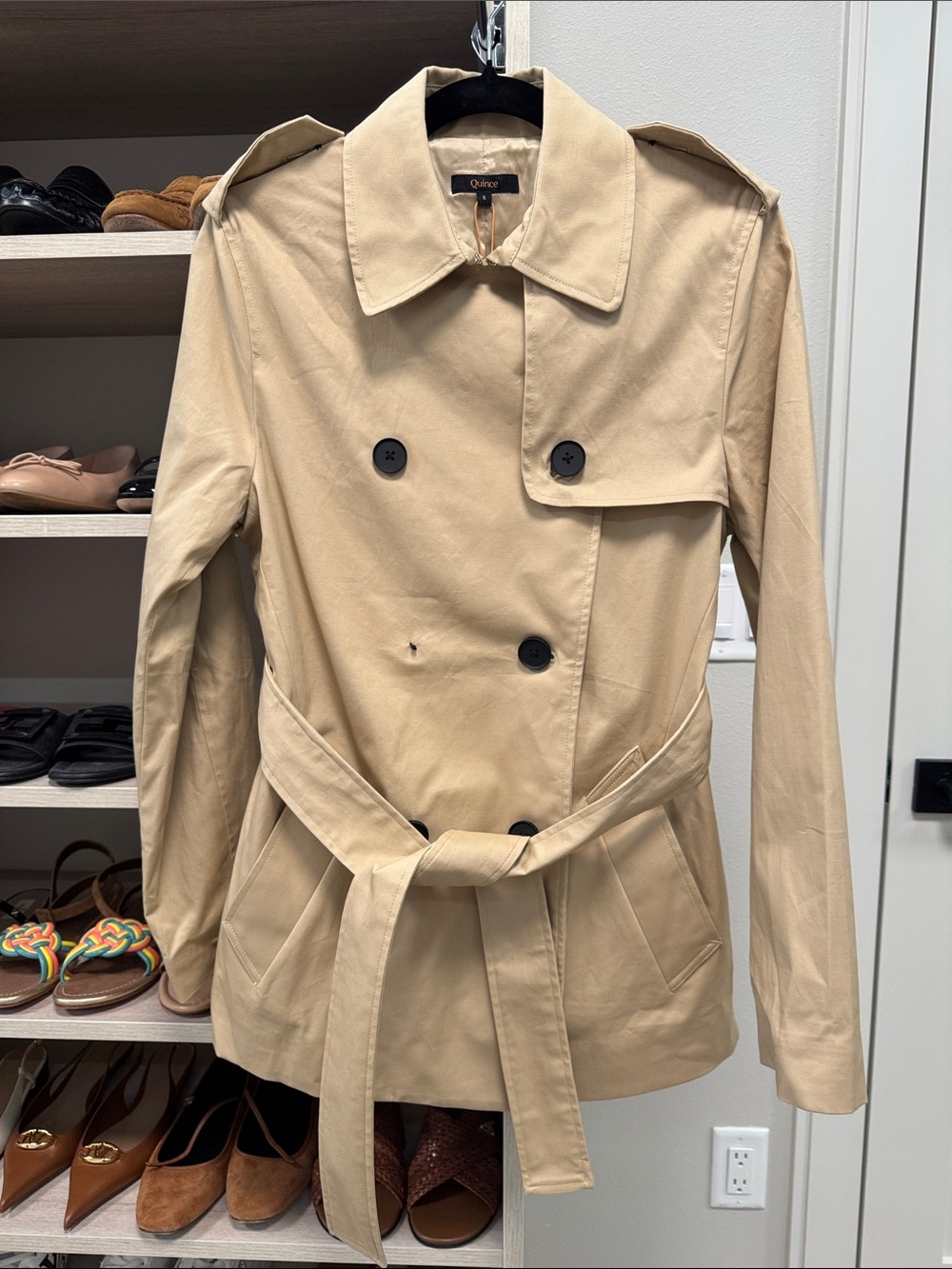 Quince NWT Comfort Stretch Short Trench Coat Light Khaki Size Small - Picture 6 of 12
